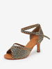 Chaussures De Danse Latine Strass En Polyester Marron Café Soirée Bal Bout Rond