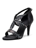 Chaussures de danse latine sur mesure pour femmes Chaussures de danse de salon en strass noirs de type T