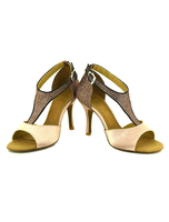 Chaussures de danse noir haut talon Satin paillettes T-Type bouclée personnalisé Ballroom Shoes