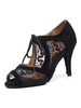 Chaussures de danse salsa et latine noir bout rond à lacet en dentelle