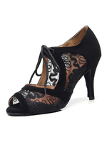 Chaussures de danse salsa et latine noir bout rond à lacet en dentelle