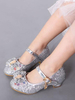 Chaussures de demoiselle dhonneur de mariage argent bout rond noeud chaussures Mary Jane chaussures de fête de paillettes pour les enfants