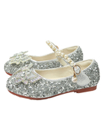 Chaussures de fille de fleur argent pailletes décoré de perles boucle réglable Chaussures d\