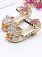 Chaussures de fille de fleur or pailletes décoré de noeud chaussures d