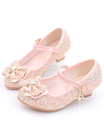 Chaussures de fille de fleur rose pailletes en PU décoré de noeud