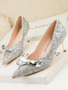 Chaussures de fête à talons hauts femmes argent pointu oie talon talon aiguille chaussures de soirée