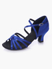 Chaussures de latine bleu à talons épais semelle souple bout ouvert
