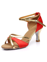 Chaussures de latine en satin talons verre à pied ruban aux chevilles peep-toe 