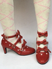 Chaussures de lolita rouge avec noeud à talons cônes Déguisements Halloween