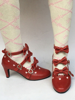 Chaussures de lolita rouge avec noeud à talons cônes Déguisements Halloween