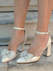 Chaussures de mariage à talons blocs escarpins de mariée à bout pointu et nœud strass