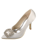 Chaussures de mariage à talons en satin ivoire unicolore avec strass mocassin