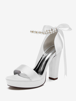 Chaussures de mariage à talons hauts avec plateforme et perles lacets nœud bride à la cheville chaussures de fête