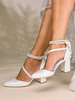 Chaussures de mariage à talons hauts chaussures de mariée à talons épais bout pointu perles bride à la cheville