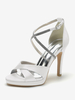 Chaussures de mariage à talons hauts ivoire à bout ouvert avec strass et corsage