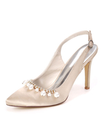 Chaussures de mariage à talons hauts Satin Bout pointu Perles Talon aiguille Chaussures de mariée Chaussures de soirée