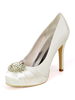 Chaussures de mariage à talons hauts Satin Ivoire Paltform Bout rond Strass Talon aiguille 4.3 "Chaussures de mariée