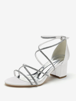 Chaussures de mariage à talons noirs et bout ouvert avec strass et lanières