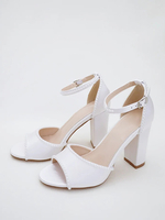 Chaussures de mariage à talons épais Chaussures de mariée à bout ouvert avec perles blanches