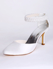 Chaussures de Mariage 2021 Blanc Satin Bout ouvert Détail Perles Sangle au Cheville Chaussures de Mariée Satin Talon Hauts