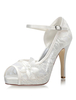 Chaussures de Mariage 2021 Dentelle Ivoire Bout Ouvert Fleurs Détail Talon Haut Chaussures de Mariée