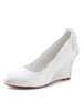 Chaussures de Mariage 2021 Dentelle Ivoire Bout Rond Pearls Chaussures de Mère