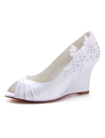 Chaussures de Mariage 2021 Ivoire Satin Bout Ouvert Fleurs Chaussures de Mère