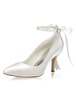 Chaussures de Mariage 2021 Satin Ivoire Bout Pointu Sangle de Cheville Chaussures de Mariée Talon Haut