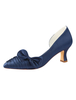 Chaussures de Mariage 2021 Satin Marine Foncé Bout Pointu Noeud Talon de Chaton Chaussures de Mère