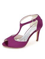 Chaussures de mariage 2021 Violet Mère en satin Bout ouvert T Type Talon haut