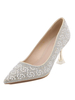 Chaussures de mariage Abricot Paillettes Tissu Strass Bout Pointu Talon Aiguille Chaussures De Mariée