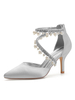 Chaussures de mariage Argent Satin Perles Bout pointu Talon aiguille Chaussures de mariée