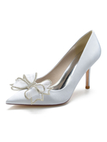 Chaussures de mariage Argenté Satin Strass Bout pointu Talon aiguille Chaussures de mariée