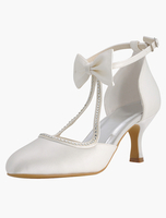 Chaussures de mariage blanc 2025 Satin Bout pointu Chaussures de mariée Vintage Chaussures de mariage