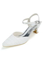 Chaussures de mariage blanc boucle en satin bout carré talon épais chaussures de mariée