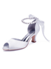 Chaussures de mariage blanc bout rond perles talon évasé cheville cravate chaussures de mariage