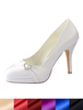 Chaussures de mariage blanc bout rond strass chaussures de mariée en soie talons hauts