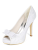 Chaussures de mariage blanc dentelle peep toe bow; chaussures mères de taille plus chaussures de mariée