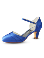 Chaussures de mariage blanc Satin bout rond Boucle détail chaussures de mariée Mère chaussures