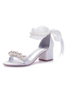 Chaussures de mariage blanc satin Bows bout pointu Chunky talon chaussures de mariée