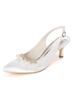 Chaussures de mariage Blanc Satin Perles Pointu Toe Kitten Heel Chaussures de mariée