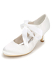 Chaussures de mariage blanc Satin Round Toe lacent des chaussures de mariée femmes Talons chaton