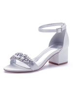 Chaussures de mariage blanc satin strass bout pointu avec boucle cheville Chunky talon chaussures de mariée