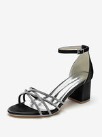 Chaussures de mariage blanches à bout ouvert et strass chaussures de mariée à talons épais et à lanières