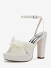 Chaussures de mariage blanches à plateforme bout ouvert nœud talon épais