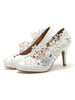Chaussures de mariage blanches en cuir PU bout rond perles talons aiguilles