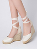 Chaussures De Mariage Blanches En Daim À Bout Pointu À Lacets Espadrilles Compensées
