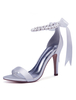 Chaussures de mariage blanches en satin à bout ouvert Perles Bow Chaussures à talons hauts Chaussures de mariée Chaussures de soirée