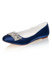 Chaussures de mariage bleu royal Satin bout rond strass chaussures plates