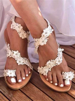 Chaussures de mariage Boho Sandales plates à fleurs marron avec boucle dorteil